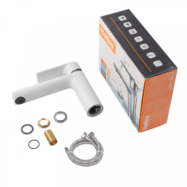 Змішувач для умивальника HAIBA ALEX 001 LONG WHITE-CHROME (HB9563)