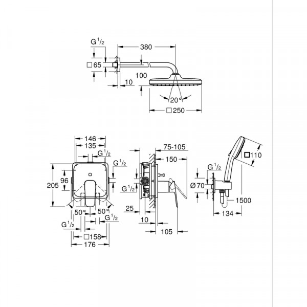 Душевая система скрытого монтажа Grohe Cubeo из Tempesta 250 (1053362430)