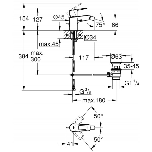 Смеситель для биде Grohe BauLoop New (23338001)