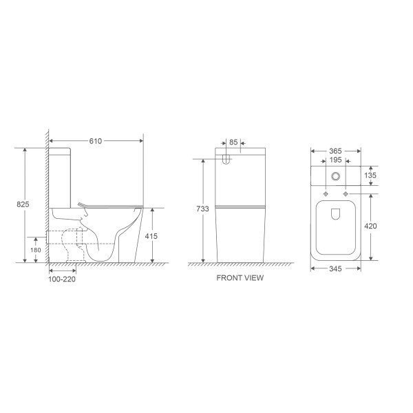 Бачок для унитаза-компакта Mixxus Premium Quadro-0401-R Tank 610х365х825 со сливной арматурой (MI8312)