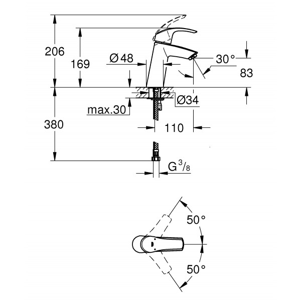 Набор смесителей для ванны 3в1 с New Tempesta 100 Grohe Eurosmart 123246MOL (123246MOL)