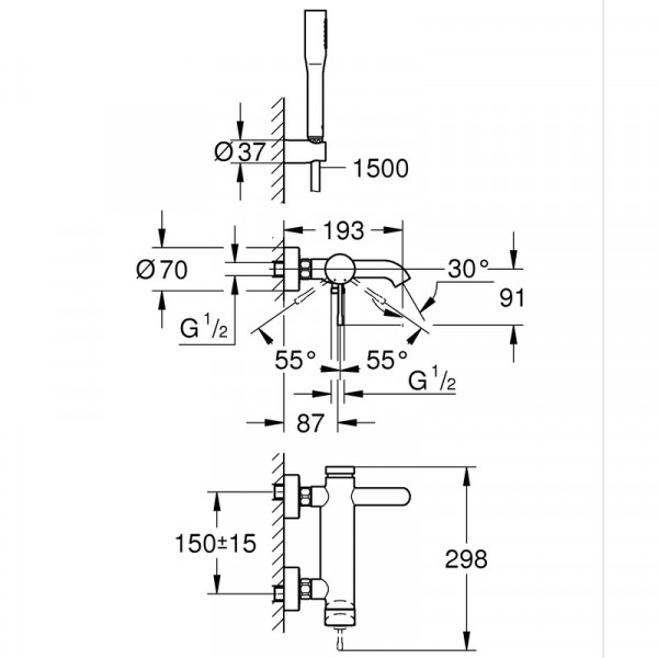 Однорычажный смеситель для ванны Grohe Essence (25249001)