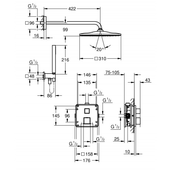 Душевая система скрытого монтажа Grohe Grohtherm Cube (34868000)