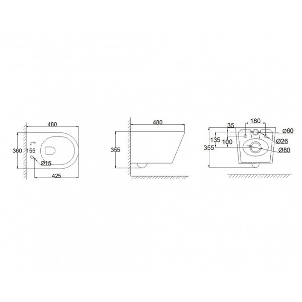 Унитаз подвесной Mixxus Bevel-0305-T3 480х360х340mm система смыва Tornado 3.0 (MI8425)