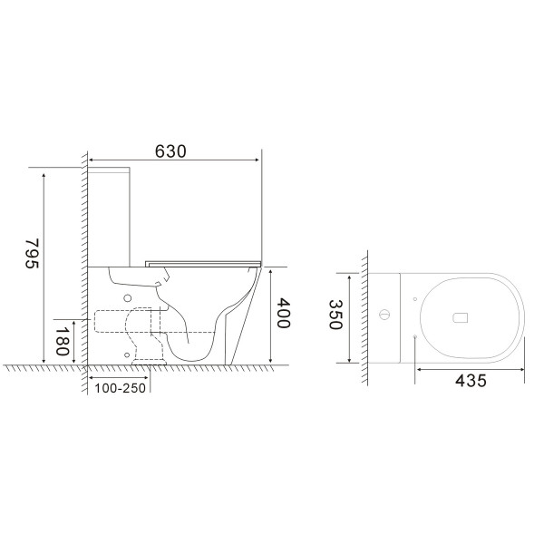 Бачок для унитаза-компакта Mixxus Bevel-0407-T1 Tank 630х350х795 со сливной арматурой (MI8323)