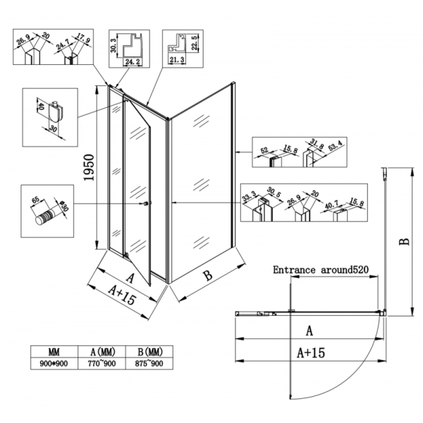 Душова кабіна без піддону Koer SR SC05-90x90x195-TR-01 прозоре скло Easy Clean 6мм, хром (KR5363)
