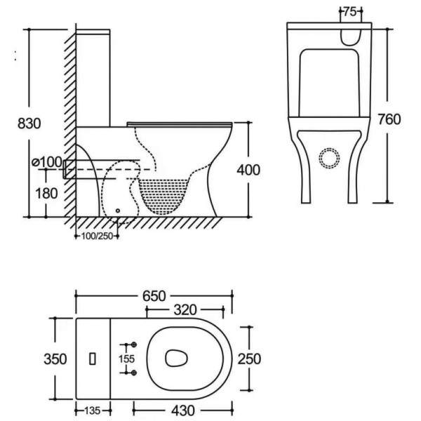 Бачок для унитаза-компакта Mixxus Wave-0402-T3 Tank 650x350x830 со сливной арматурой (MI8333)