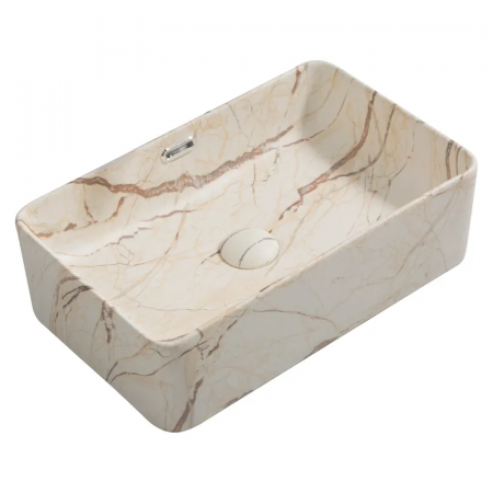 Раковина накладная Mixxus Premium QUADRO-0208 MARBLE 480х315х140mm с переливом (MP6518)