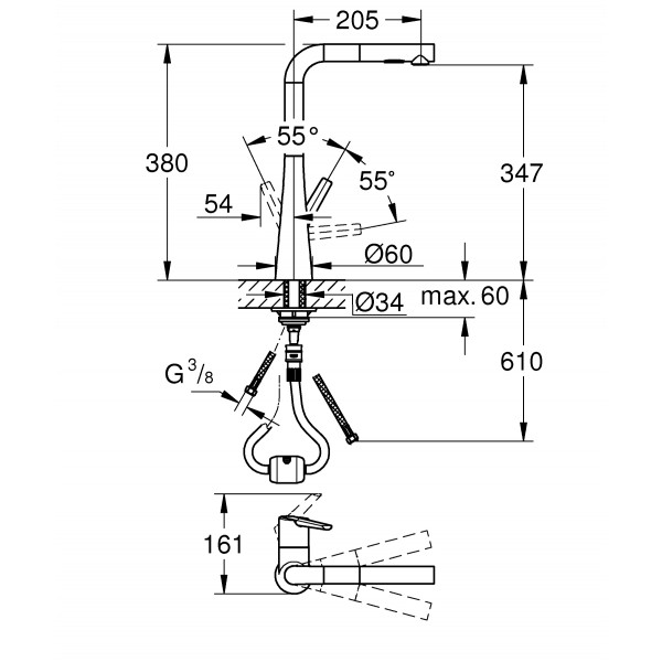 Змішувач для кухні з висувним виливом Grohe Zedra (32553002)