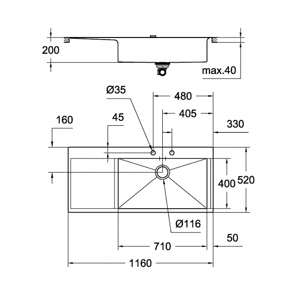 Мойка кухонная Grohe EX Sink K1000 (Двойная крыло слева) (31582SD0)