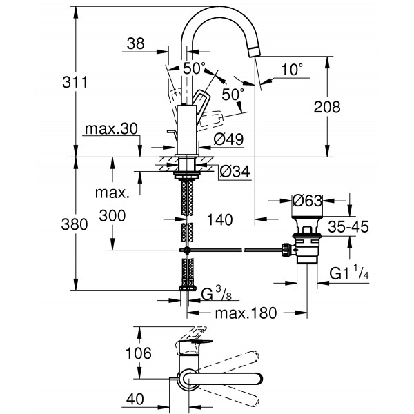 Змішувач для раковини L-розміру Grohe BauLoop New (23763001)