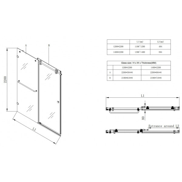 Двері в нішу Koer SR SD06-140x220-TR-01 прозоре скло Easy Clean 8мм, хром (KR5368)
