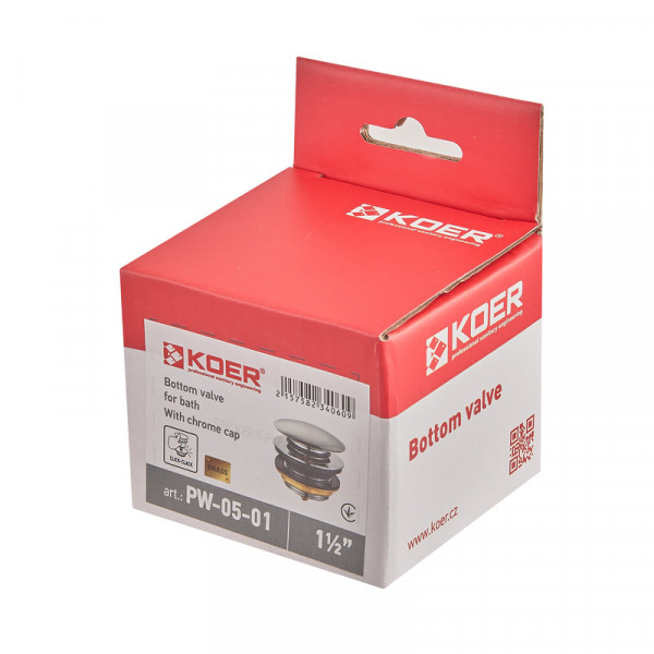 Донный клапан для ванны Koer PW-05-01 автоматический (Click-Clack) (Цвет хром) 1 1/2'' (KR3406)