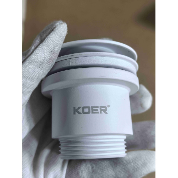 Донный клапан для раковины универсальный (с/без перелива) Koer PW-01-03 автоматический (Click-Clack) (Цвет белый) 1 1/4'' (KR3402)