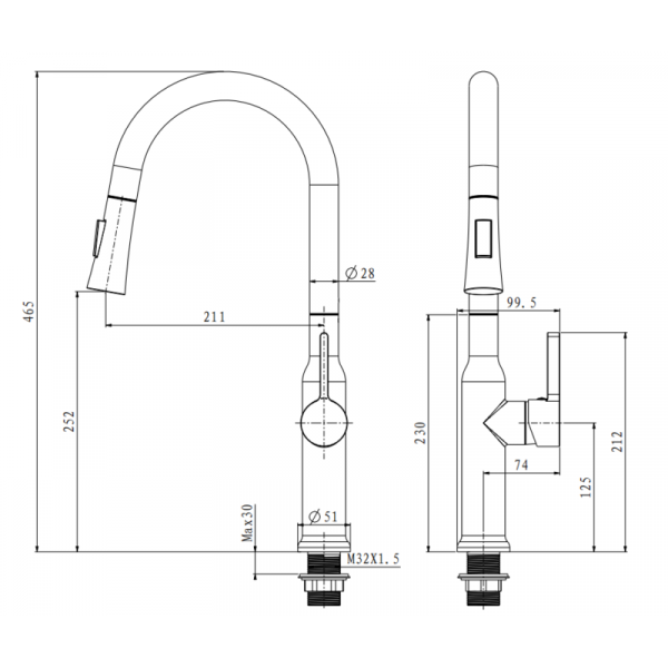 Змішувач для кухні з висувним виливом Mixxus Premium PULL 014 GRAPHITE (MI6959)