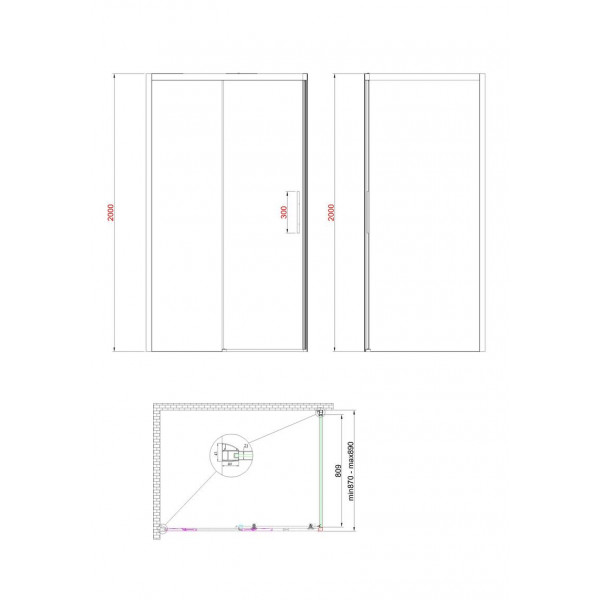 Бічна стінка до кабіни Koer SR SW05-90x200-TR-01 прозоре скло Easy Clean 6мм, хром (KR5407)