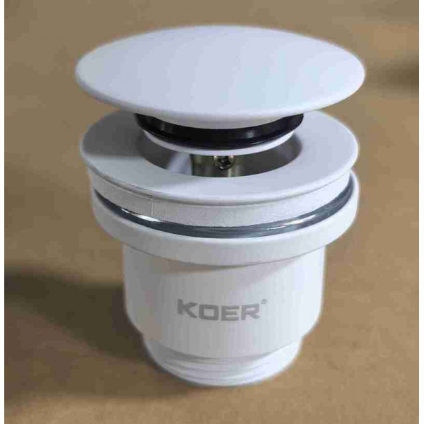 Донный клапан для раковины универсальный (с/без перелива) Koer PW-01-03 автоматический (Click-Clack) (Цвет белый) 1 1/4'' (KR3402)