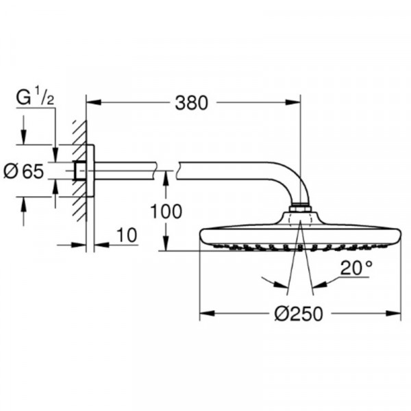 Верхний душ с кронштейном к стене Grohe Tempesta 250 (26663000)
