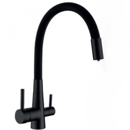 Змішувач для кухні Mixxus SUS-021 BLACK REFL.BLACK із силіконовим виливом, з виходом для питної води (MI6214)