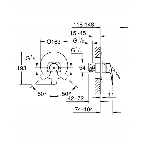 Набор для душа с верхним душем Grohe Eurosmart UA33556003 (33556003+28576000+27541001) (UA33556003)