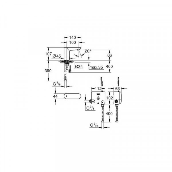 Монокран на одну воду сенсорный, 6V Grohe Euroeco Cosmopolitan E (36384000)