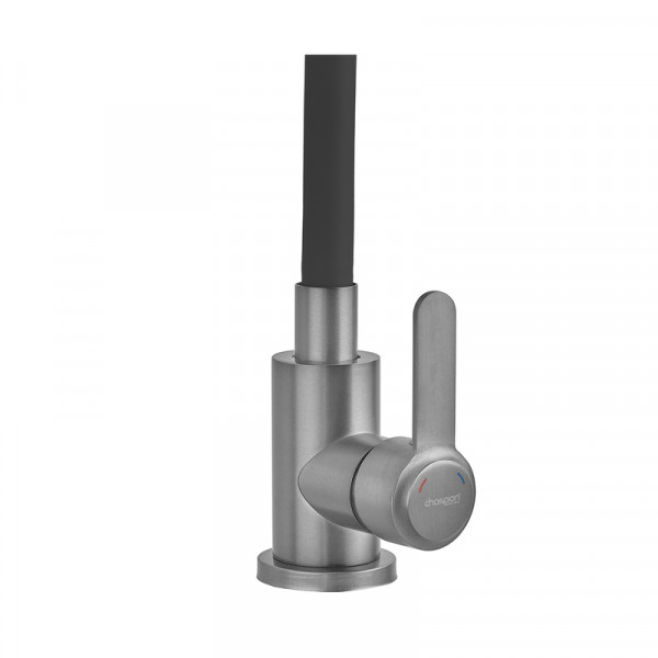 Смеситель для кухни с силиконовым изливом Champion EZA-011 Graphite REFL.Black из нерж.стали (излив черный) (MX9555)