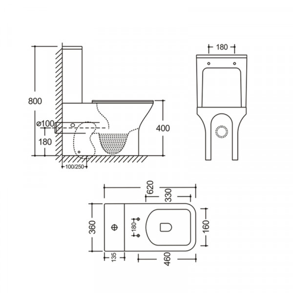 Бачок для унитаза-компакта Mixxus Style-0403-R Tank 620х360х800 со сливной арматурой (MI8331)