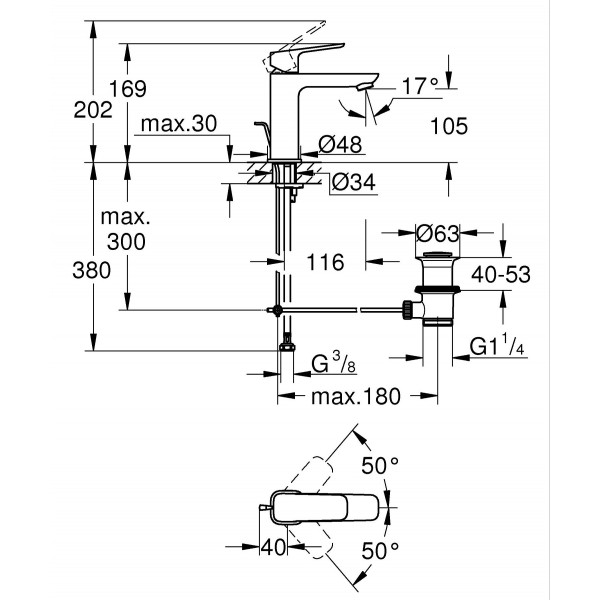 Однорычажный смеситель для раковины Grohe Cubeo M-размера (1017492430)