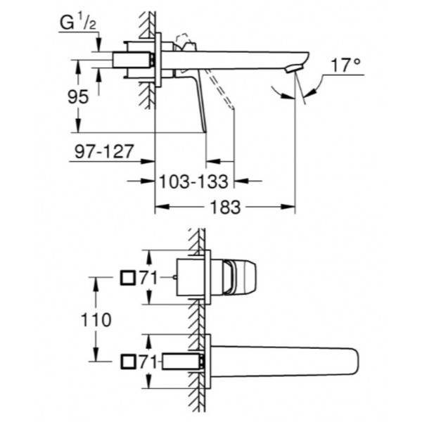 Смеситель для раковины Grohe Cubeo на 2 отверстия M-размера (1017880000)