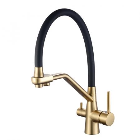 Смеситель для кухни Mixxus Premium Senna 021 Brushed Gold Refl.Black с выходом для питьевой воды (MP6722)