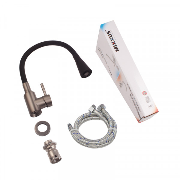 Смеситель для кухни Mixxus SEO-011-T Graphite Refl.Black из нерж.стали SUS304 (Цв.графит+сил.излив черный) (MI8434)