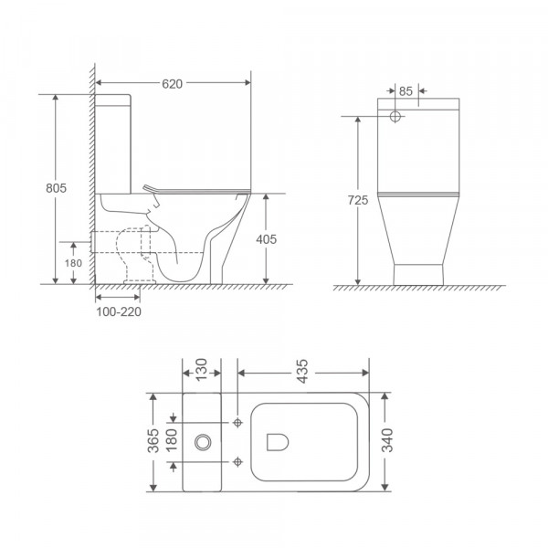Бачок для унитаза-компакта Mixxus Premium Style-0401-T3 Tank 620х365х805 со сливной арматурой (MI8328)
