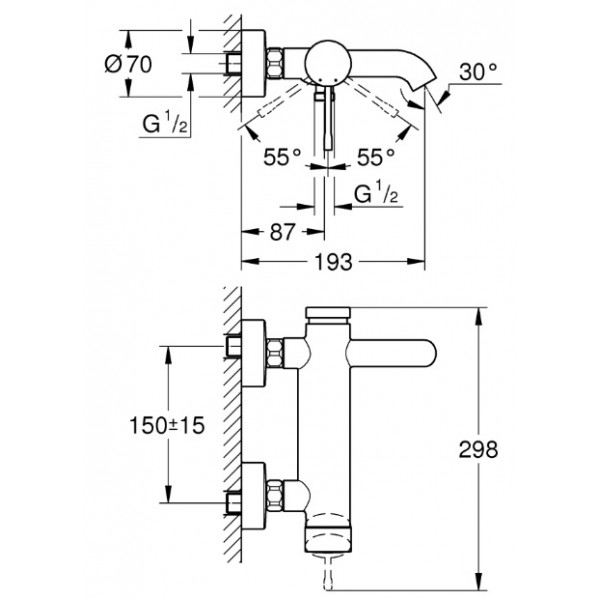 Однорычажный смеситель для ванны Grohe Essence (25250KF1)