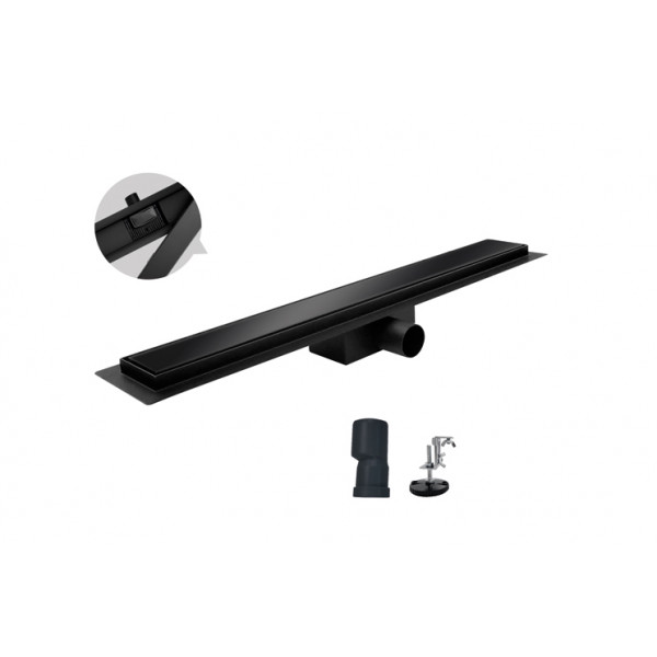 Душовий трап із нержавіючої сталі Koer FD08-70x600-GLASS Black 70x600мм зі склян. панеллю (KR5140)