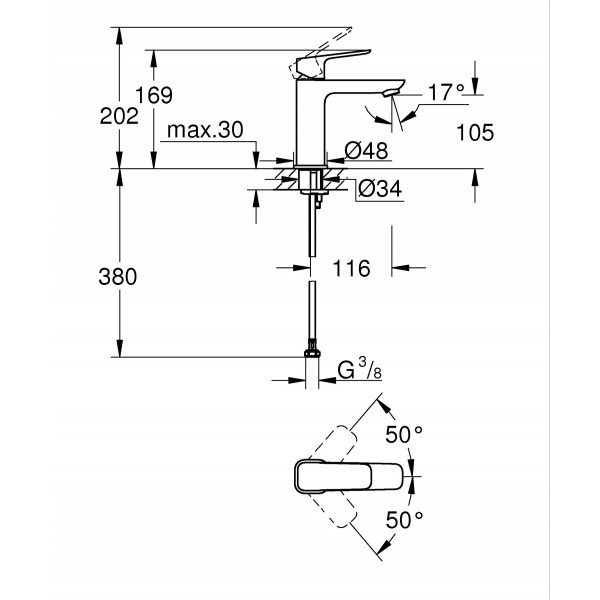 Одноважільний змішувач для раковини Grohe Cubeo M-розміру (1017552430)