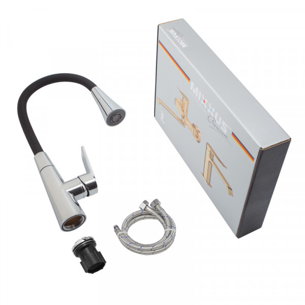 Змішувач для кухні Mixxus Premium Matis 011-T (NUT) Refl.Black (Колір хром+силік.вилив чорний) (MI8266)
