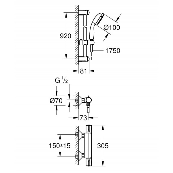 Термостат для душа с душевым гарнитуром Grohe Grohtherm 800 (34566001)
