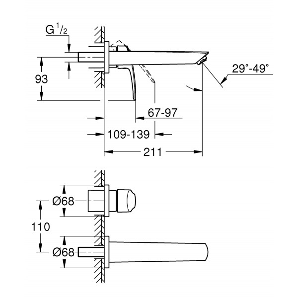 Смеситель для раковины Grohe Eurosmart на 2 отверстия M-Size (293382433)