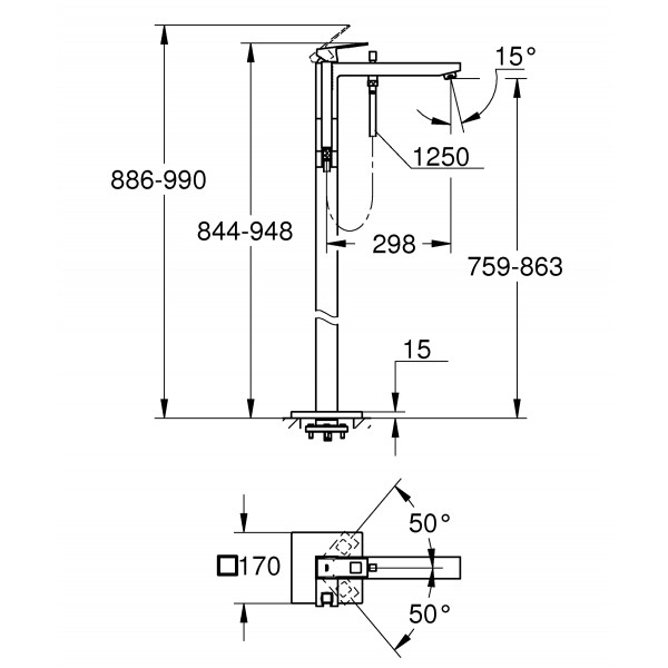 Напольный смеситель для ванны Grohe Eurocube (23672001)