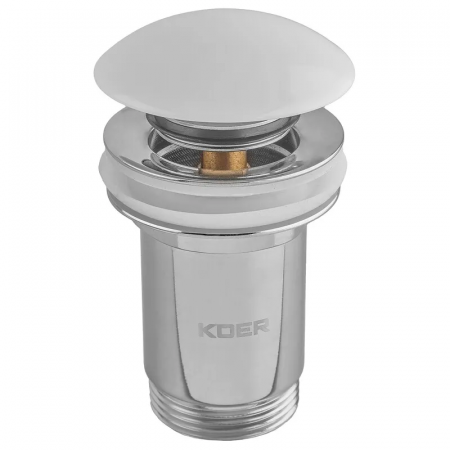Донный клапан для раковины Koer PW-08-11 1 1/4'' без перелива автоматический СLICK-СLACK (Белая керам.накл) (KR5788)