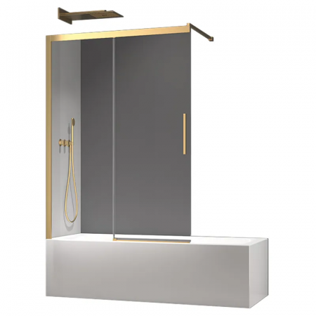 Шторки стеклянные на ванну раздвижные Koer SR BS06-120x150-TR-12 прозрачное стекло Easy Clean 6мм, матовое золото (KR5946)