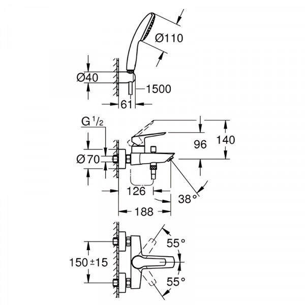 Набор смесителей для ванной Grohe Eurosmart (UA123302S0)