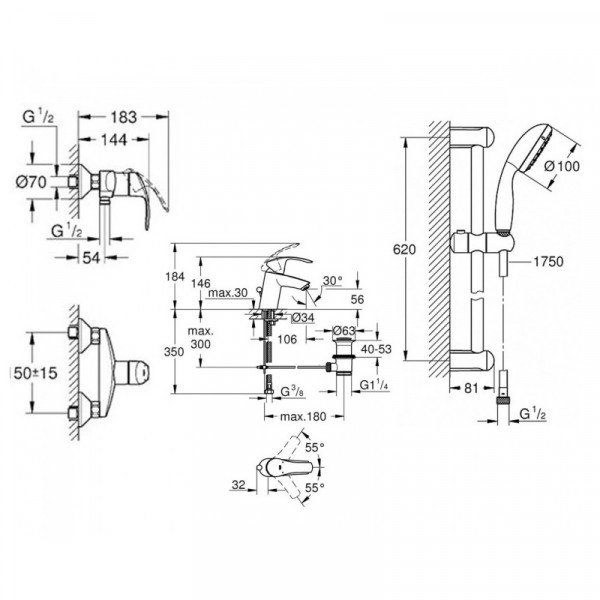 Комплект для душа, хром Grohe Eurosmart New (123576)