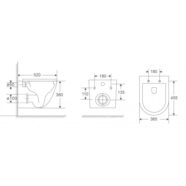 Унитаз подвесной Mixxus Premium Ellipse-0303-R 520x365x360mm, система смыва Rimless (MP6463)