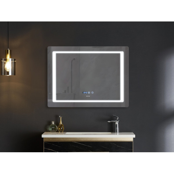 Дзеркало Mixxus STYLE MR03-90x70 з Led Touch, Anti-fog, димером, регулятором яскравості, годинником (MI6007)