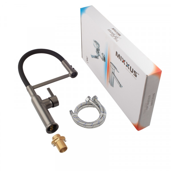 Змішувач для кухні MIXXUS PREMIUM PULL 017 GRAPHITE REFL.BLACK (Кол.графіт+силік.вилив чор.) (MI8278)