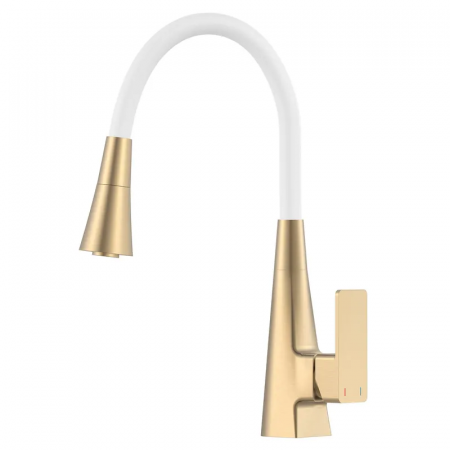 Смеситель для кухни Mixxus Etna 014-T (NUT) Brushed Gold Refl.White (Матовое золото+силиконовый излив белый) (MI8423)