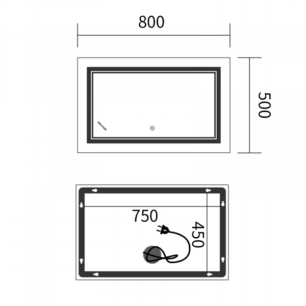 Дзеркало Mixxus Premium QUADRO MR20-50x80-Reverse з Led Touch, Anti-fog, димером, регулятором яскравості (MP6620)