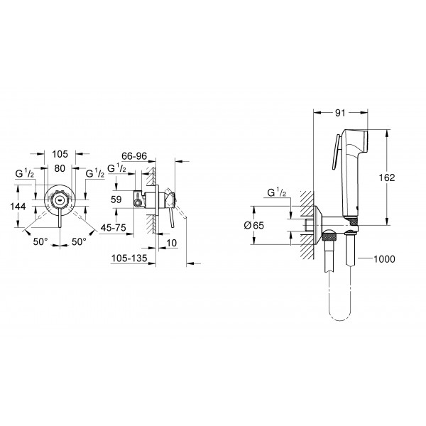 Набор 2 в 1 для туалета Grohe BauClassic (к-кт гиг.душа, смеситель прих.монтажа) (UA2904800S)