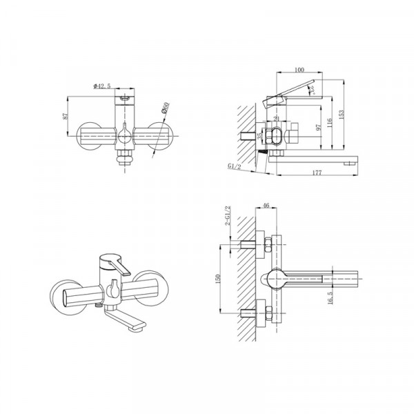 Змішувач для ванни Mixxus Lord 009 Euro Graphite (Колір графіт) (MI7140)